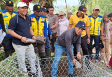 Aksi Nyata Tanpa Sekat, Bupati Azhari dan Kapolres Lebong Ikut Gotong Royong Bangun Bronjong di Talang Liak II